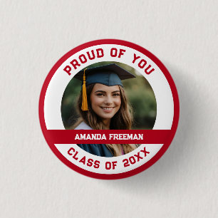 Badge Rond 2,50 Cm Moderne Rouge & Blanc Photo Customisée Graduation