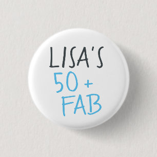 Badge Rond 2,50 Cm Moderne stylish Name Blue 50 Fabuleux anniversaire