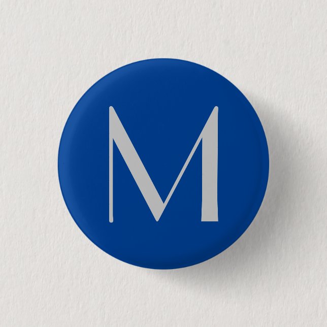 Badge Rond 2,50 Cm Monogram Blue Modern Ajouter Votre Nom Initial (Devant)