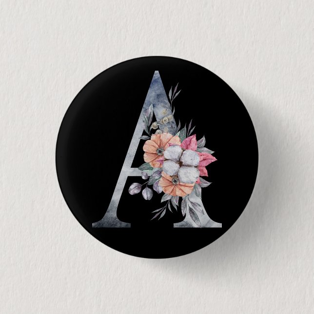 Badge Rond 2,50 Cm Monogramme A Floral Blues (Devant)