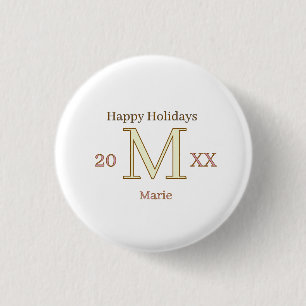 BADGE ROND 2,50 CM MONOGRAMME ABRICOT GRIS NOM ANNÉE DORÉE VACANCES 2