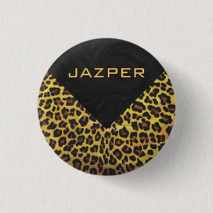 Badge Rond 2,50 Cm Monogramme avec léopard Brown et jaune