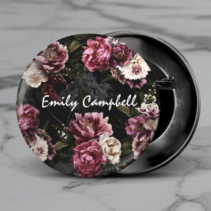 Badge Rond 2,50 Cm Monogramme Botanique Luxueux Rose Blanc Humeur