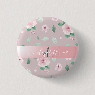 Badge Rond 2,50 Cm Monogramme Chic Fleurs Aquarelles