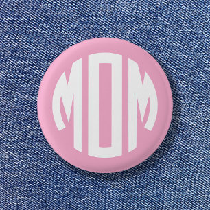 Badge Rond 2,50 Cm Monogramme circulaire rose et blanc clair MOM