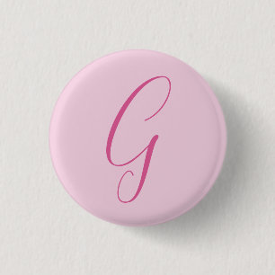 Badge Rond 2,50 Cm Monogramme de lettre initiale rose clair chic uni