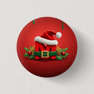 Badge Rond 2,50 Cm Monogramme de Noël personnalisé M avec chapeau de 