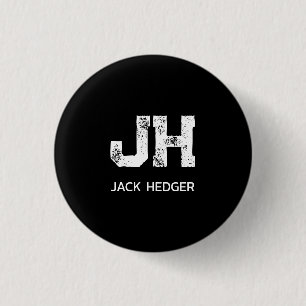 BADGE ROND 2,50 CM MONOGRAMME DE NOM À DEUX LETTRES BLANC MINIMALISTE