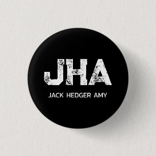 BADGE ROND 2,50 CM MONOGRAMME DE NOM À TROIS LETTRES BLANC MINIMALIST