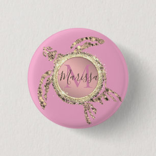 Badge Rond 2,50 Cm Monogramme de tortue dorée
