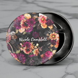 Badge Rond 2,50 Cm Monogramme floral élégant fuchsia orange