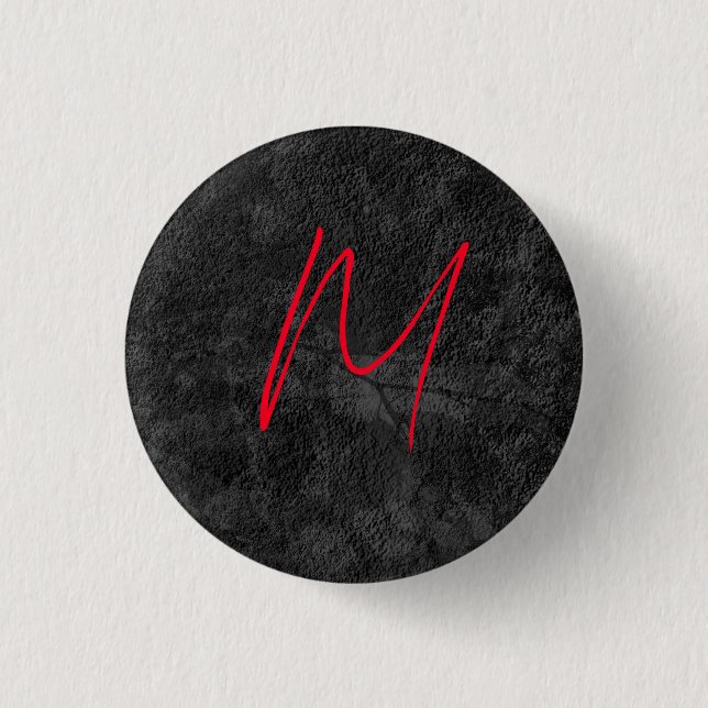 Badge Rond 2,50 Cm monogramme gris unique nom rouge calligraphie init (Devant)
