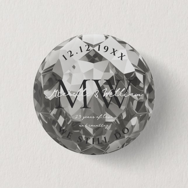 Badge Rond 2,50 Cm Monogramme Mariage d'argent moderne du 25e anniver (Devant)