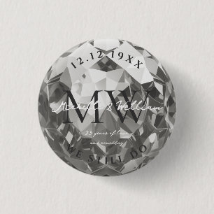 Badge Rond 2,50 Cm Monogramme Mariage d'argent moderne du 25e anniver