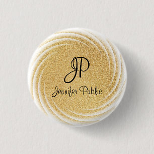 Badge Rond 2,50 Cm Monogramme Modèle Elégant Faux Gold Parties scinti