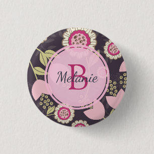 Badge Rond 2,50 Cm Monogramme Motif de tulipe rose
