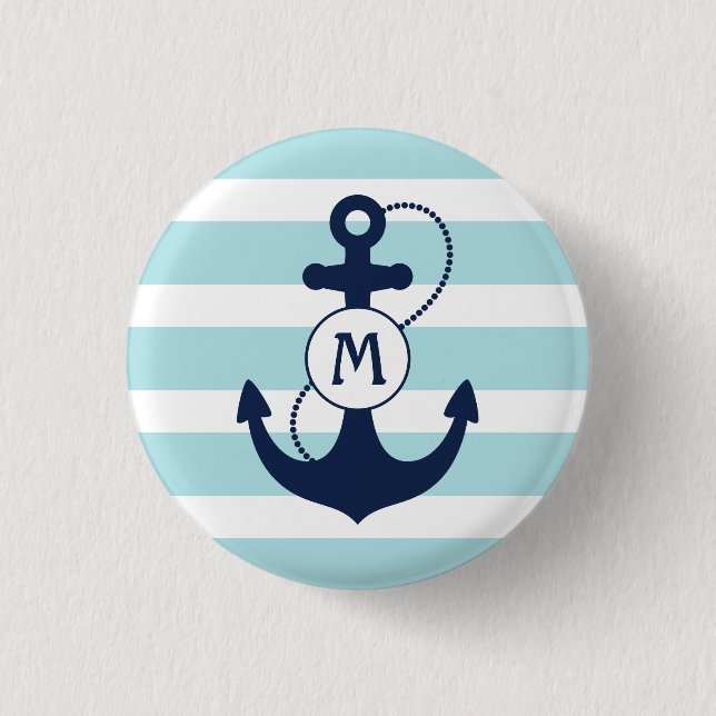 Badge Rond 2,50 Cm Monogramme nautique bleu-clair d'Ancre (Devant)