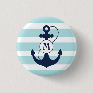 Badge Rond 2,50 Cm Monogramme nautique bleu-clair d'Ancre