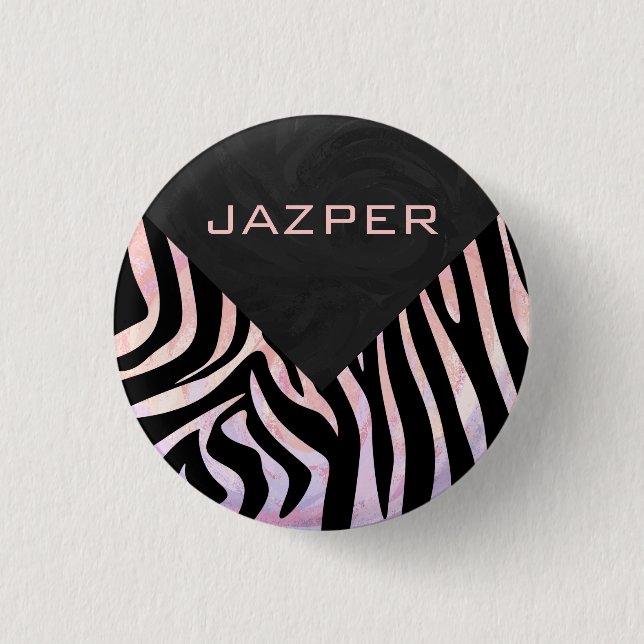 Badge Rond 2,50 Cm Monogramme noir et rose Zebra (Devant)