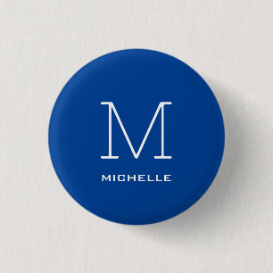 Badge Rond 2,50 Cm Monogramme Nom initial Bleu profond Unique Minimal