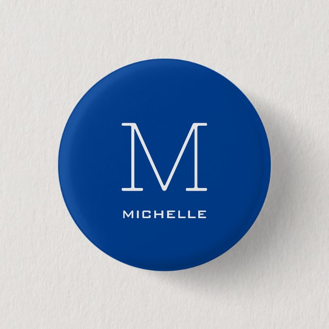 Badge Rond 2,50 Cm Monogramme Nom initial Bleu profond Unique Minimal (Devant)