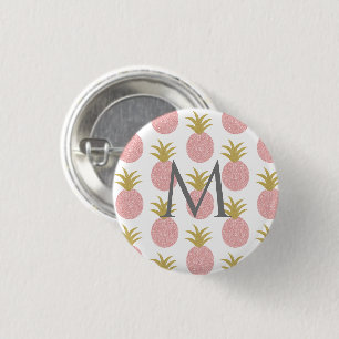 Badge Rond 2,50 Cm Monogramme Parties scintillant rose et or ananas
