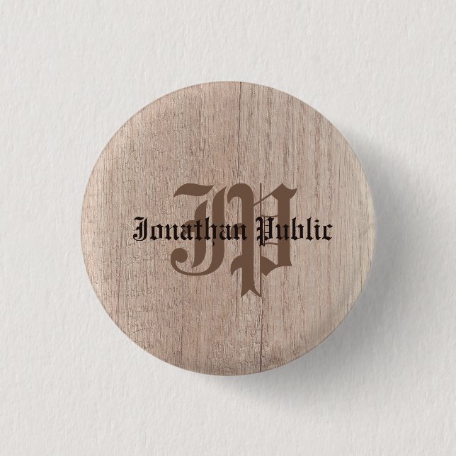 Badge Rond 2,50 Cm Monogramme Planche Bois Modèle (Devant)
