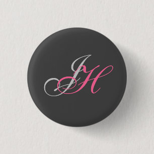 Badge Rond 2,50 Cm Monogramme rose gris noir Simple