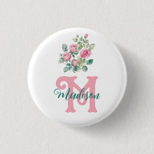 Badge Rond 2,50 Cm Monogramme rose rose