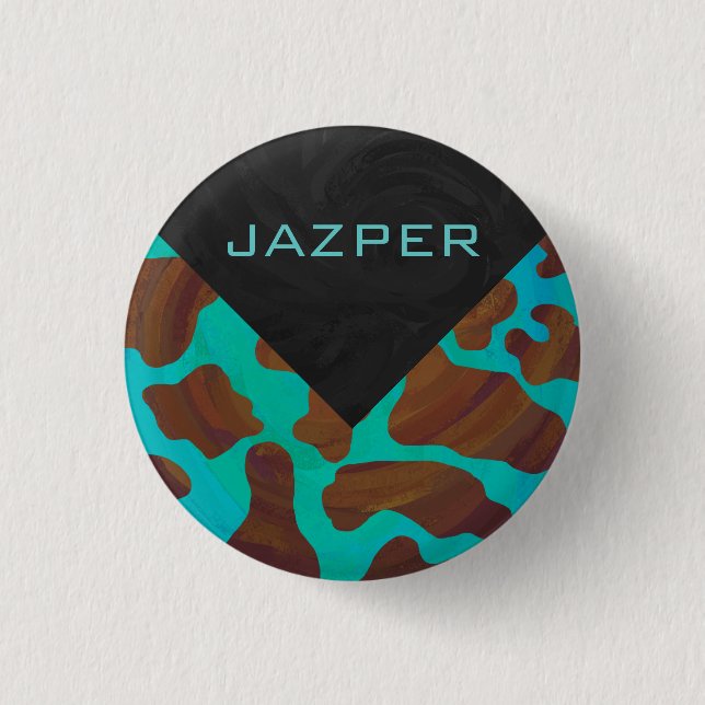 Badge Rond 2,50 Cm Monogramme Vache Impression Brown et Turquoise (Devant)