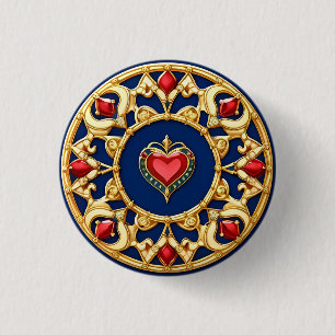 Badge Rond 2,50 Cm Motif de cœur encadré doré avec design orné