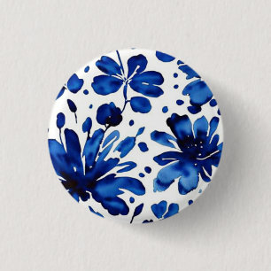Badge Rond 2,50 Cm Motif de fleurs bleu marine