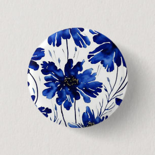 Badge Rond 2,50 Cm Motif de fleurs bleu marine