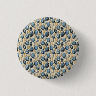 Badge Rond 2,50 Cm Motif d'oeufs Vintage bleu, or et crème