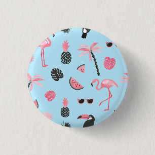 Badge Rond 2,50 Cm Motif tropical d'été rose et bleu