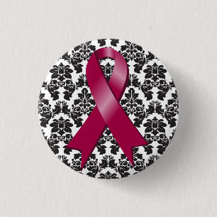 Badge Rond 2,50 Cm Myélome multiple Damask Burgundy Ruban