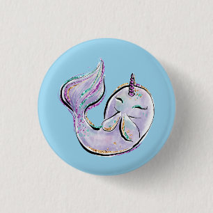 Badge Rond 2,50 Cm Narval La Baleine Licorne