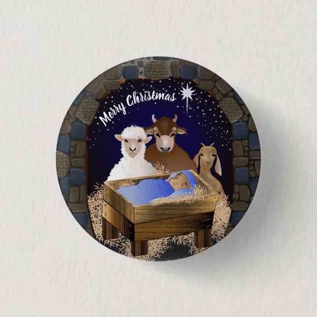 Badge Rond 2,50 Cm Nativité de Noël Bébé Jésus (Devant)