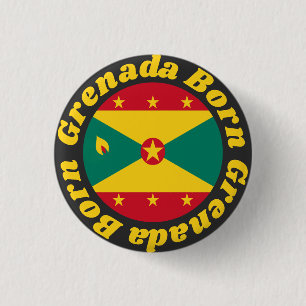 Badge Rond 2,50 Cm Né à Grenade   Drapeau grenadien coloré Texte jaun