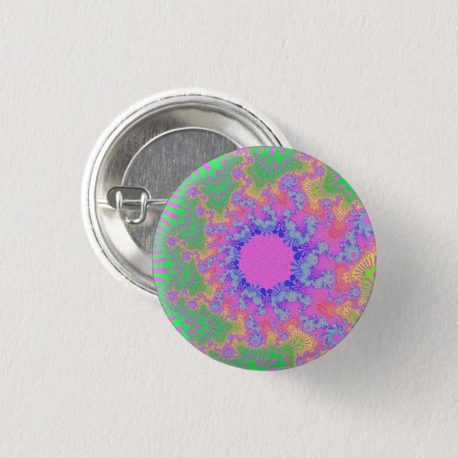Badge Rond 2,50 Cm Neon Rainbow Sunburst (Devant & derrière)