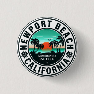 Badge Rond 2,50 Cm Newport Beach California Retro Sunset Souvenir 80s