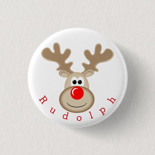 Badge Rond 2,50 Cm Nez de rouge de Rudolph de renne (Devant)