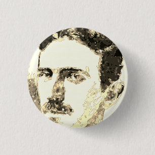 Badge Rond 2,50 Cm Nikola Tesla Dessin À Sepia