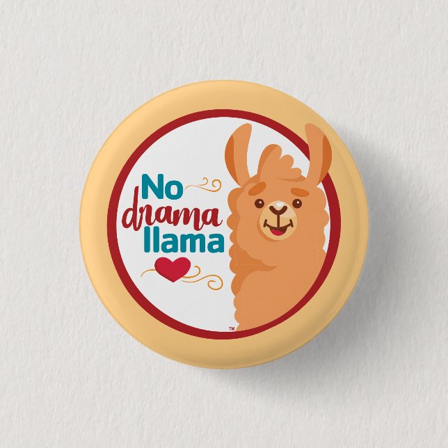 Badge Rond 2,50 Cm No Drama Llama (Chaud) Jaune (Devant)