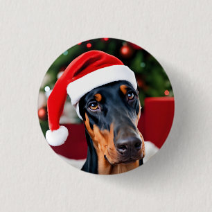 Badge Rond 2,50 Cm Noël Doberman