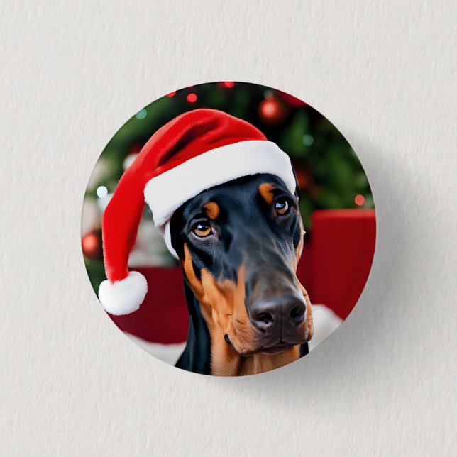 Badge Rond 2,50 Cm Noël Doberman (Devant)