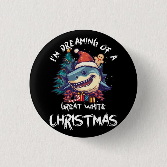 Badge Rond 2,50 Cm Noël Shark Santa Chapeau Noël Père Noël Jaws Funny (Devant)