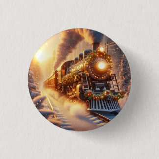 Badge Rond 2,50 Cm Noël Train de Fêtes Vintage Hiver enneigé