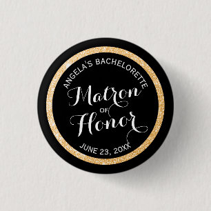 Badge Rond 2,50 Cm Noir n Or Parties scintillant Matron d'honneur Bac