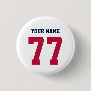Badge Rond 2,50 Cm Nom 77 Sports Jersey Numéro Bleu et Rouge